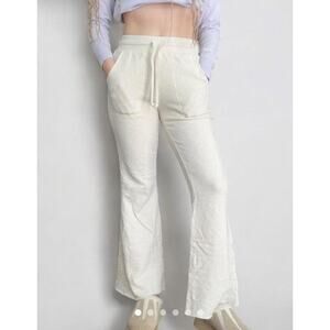 aerie White Cream Flair Raw Hem French Terry Cotton Hi Rise Lounge Sweatpants M